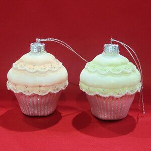 Pastel Cupcake Christmas Ornaments  Set of 2